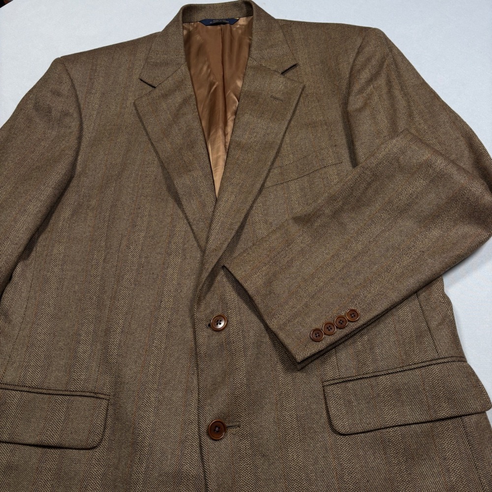Brooks Brothers Saxon Sport Coat Men 43R Brown Herringbone Striped 2-Button USA - Picture 2 of 15